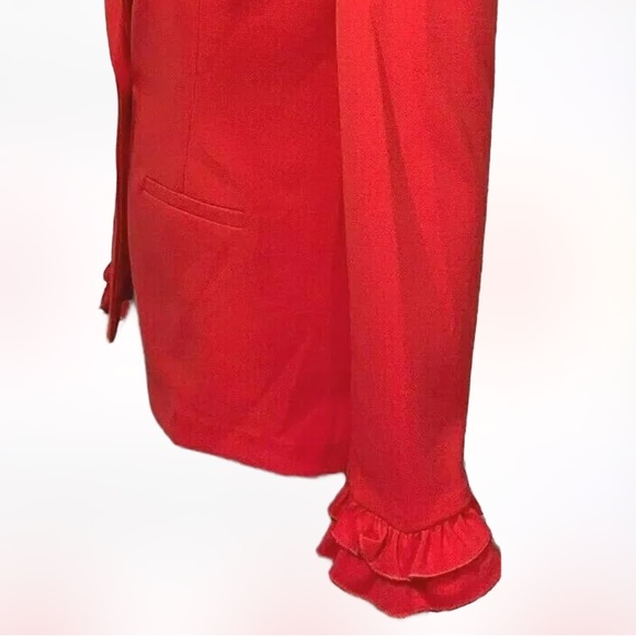 SOHO New Red 🌹 ❤️Blazer Long Sleeves w/Beautiful Feminine Ruffles At Wrist SZ L - Picture 6 of 9